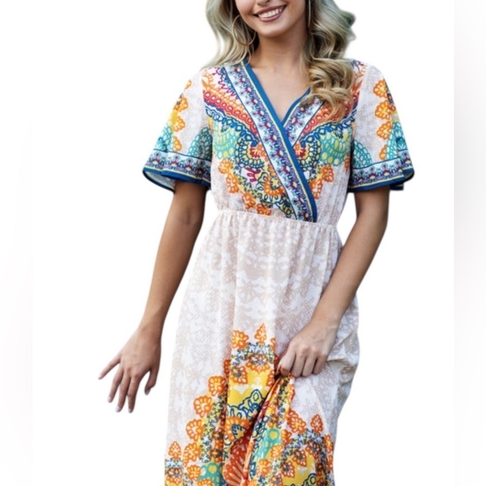 Flying Tomato MulticolorV-Neck  Maxi Dress S